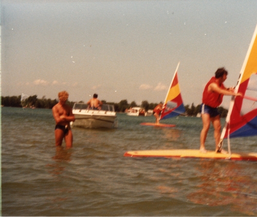 people windsurfing and boating on Lake Simcoe