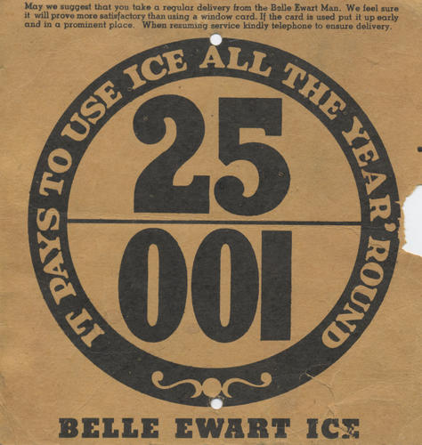 Window card for Belle Ewart Ice Company
